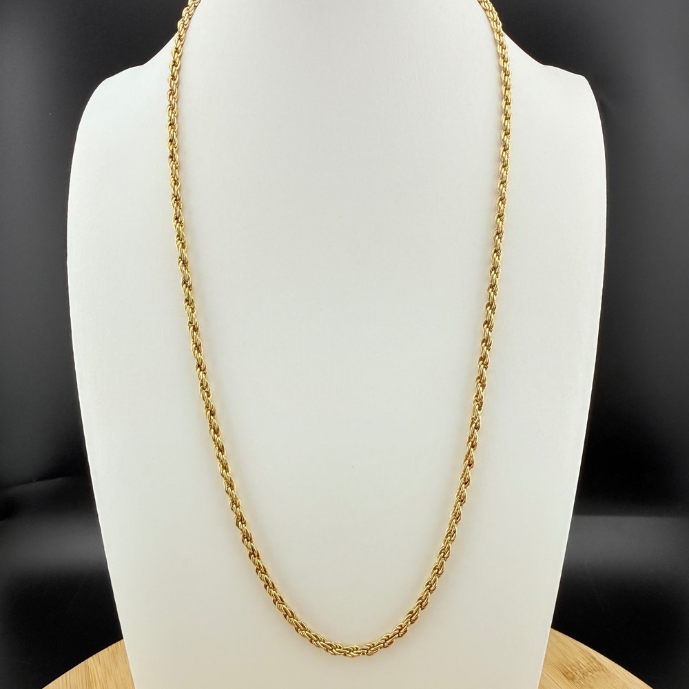 Vintage Gold Tone Rope Chain Necklace Twisted Long Link Strand Preppy
